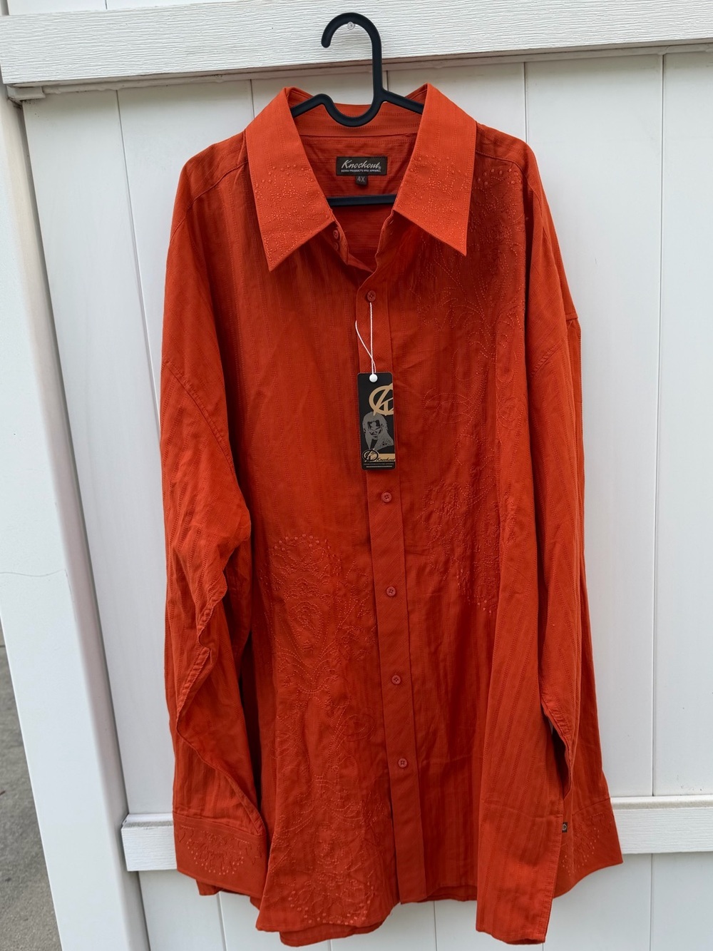 Knockout Men’s 4X Burnt Orange Embroidered Textured Button-Up Shirt NWT - Picture 2 of 8